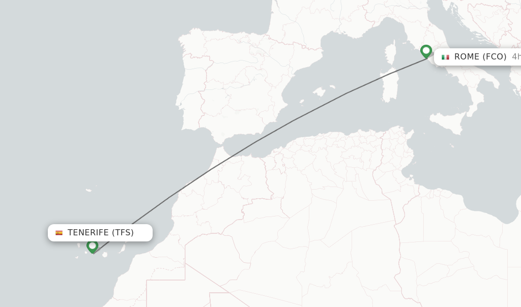 Flights from Tenerife to Rome route map