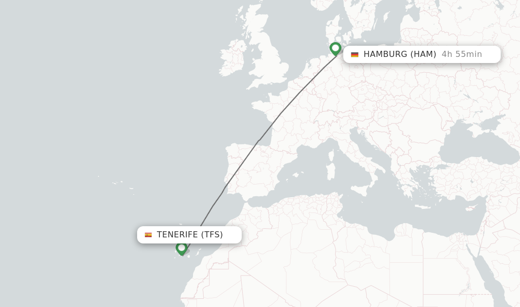 Flights from Tenerife to Hamburg route map
