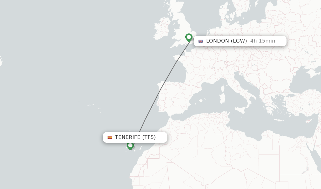 Flights from Tenerife to London route map