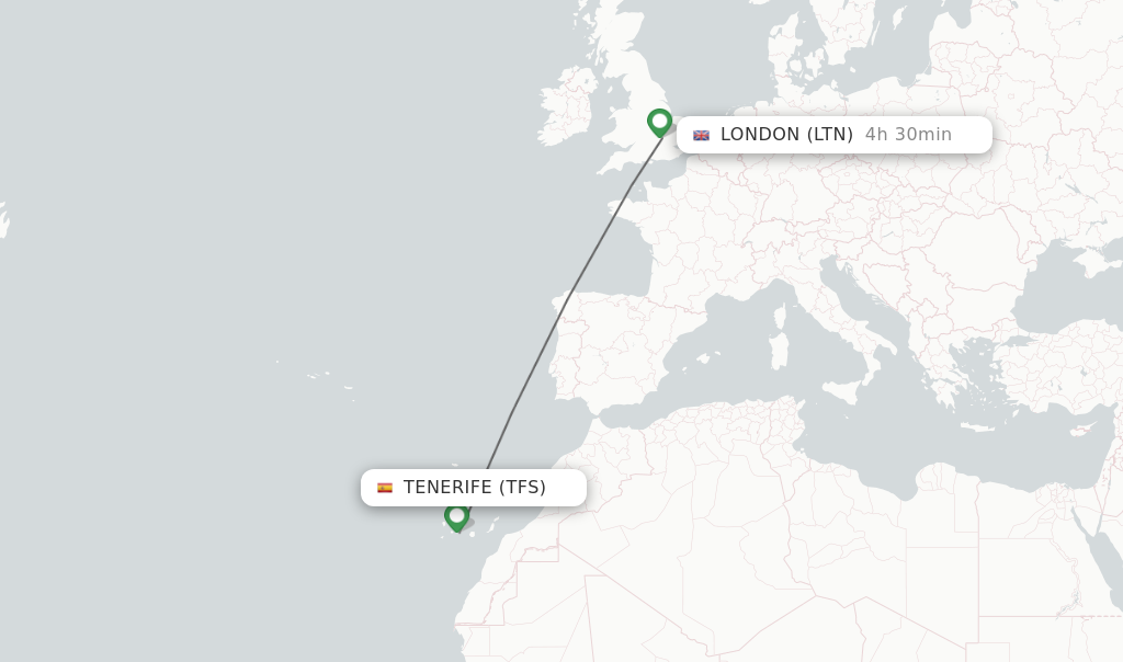 Flights from Tenerife to London route map