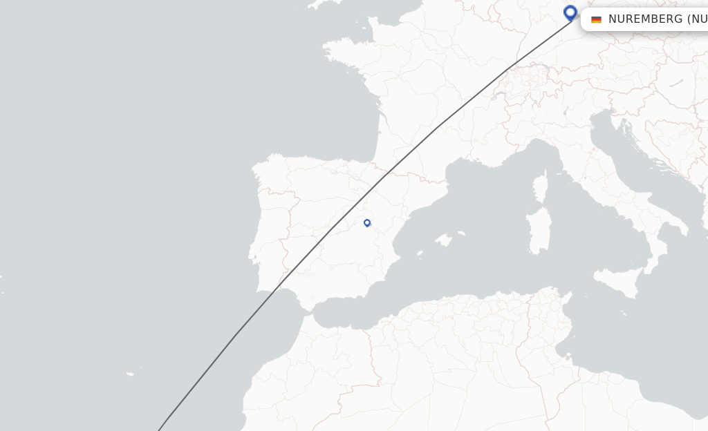 Flights from Tenerife to Nuremberg route map