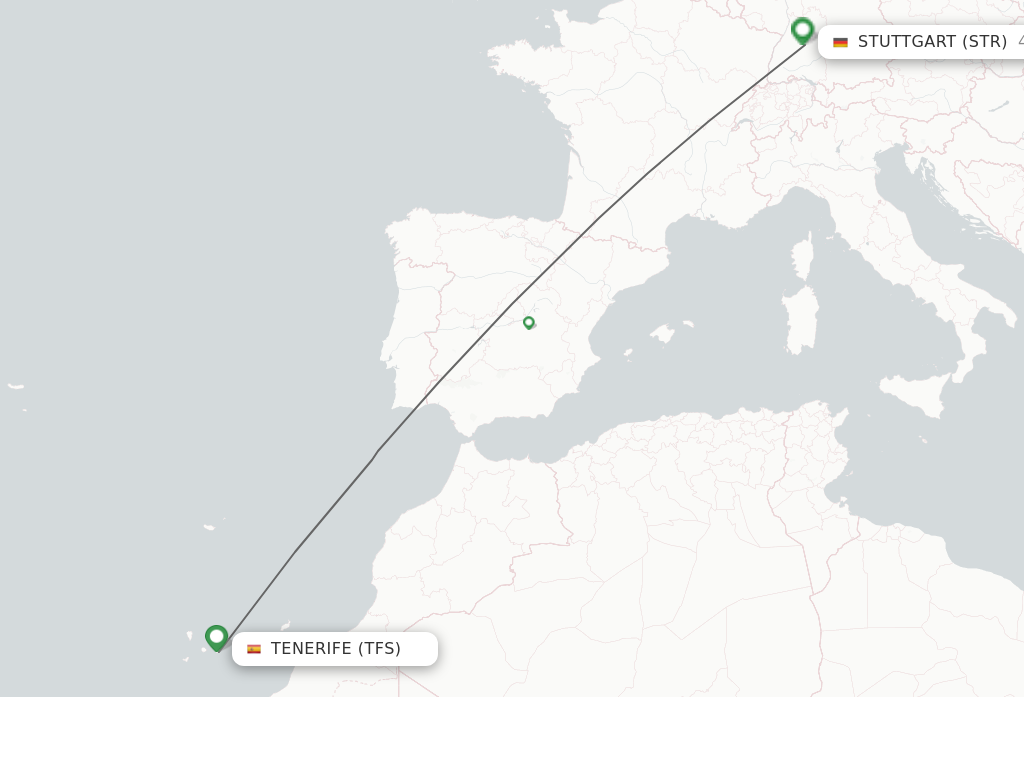 Flights from Tenerife to Stuttgart route map