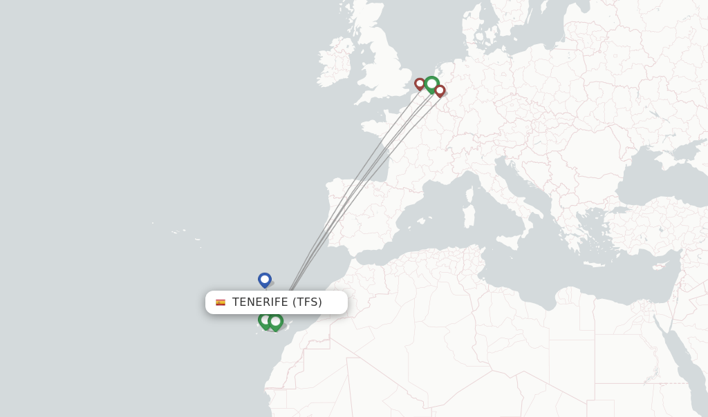 Route map with flights from Tenerife with TUI fly