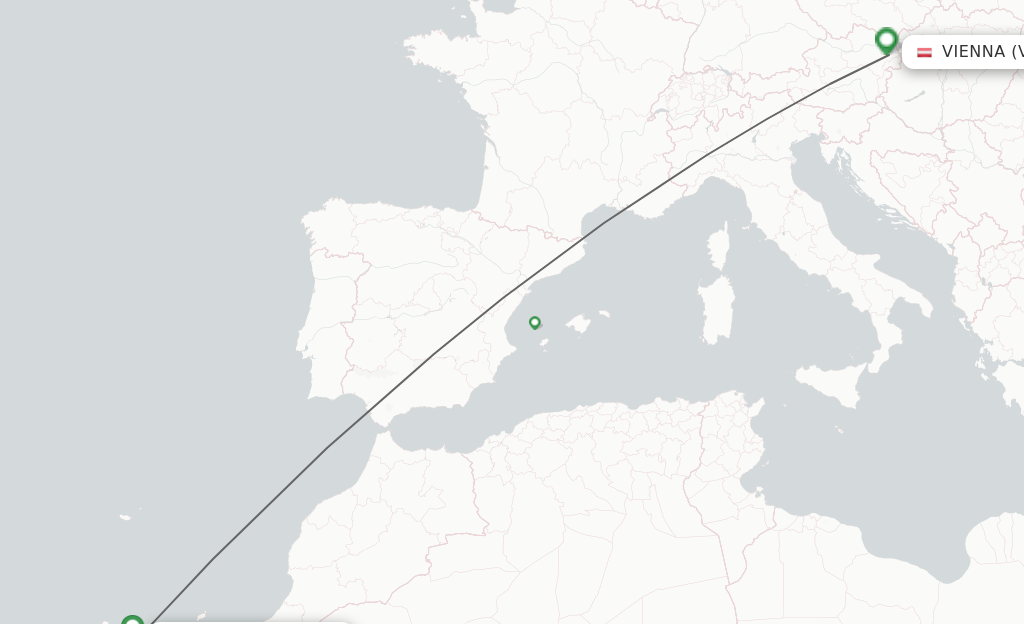 Flights from Tenerife to Vienna route map