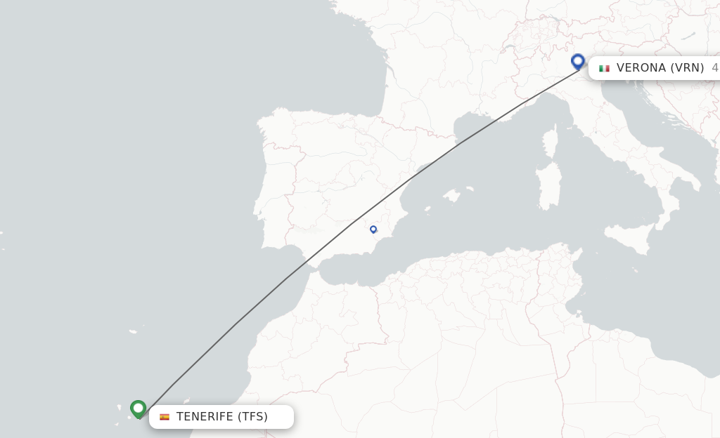 Flights from Tenerife to Verona route map