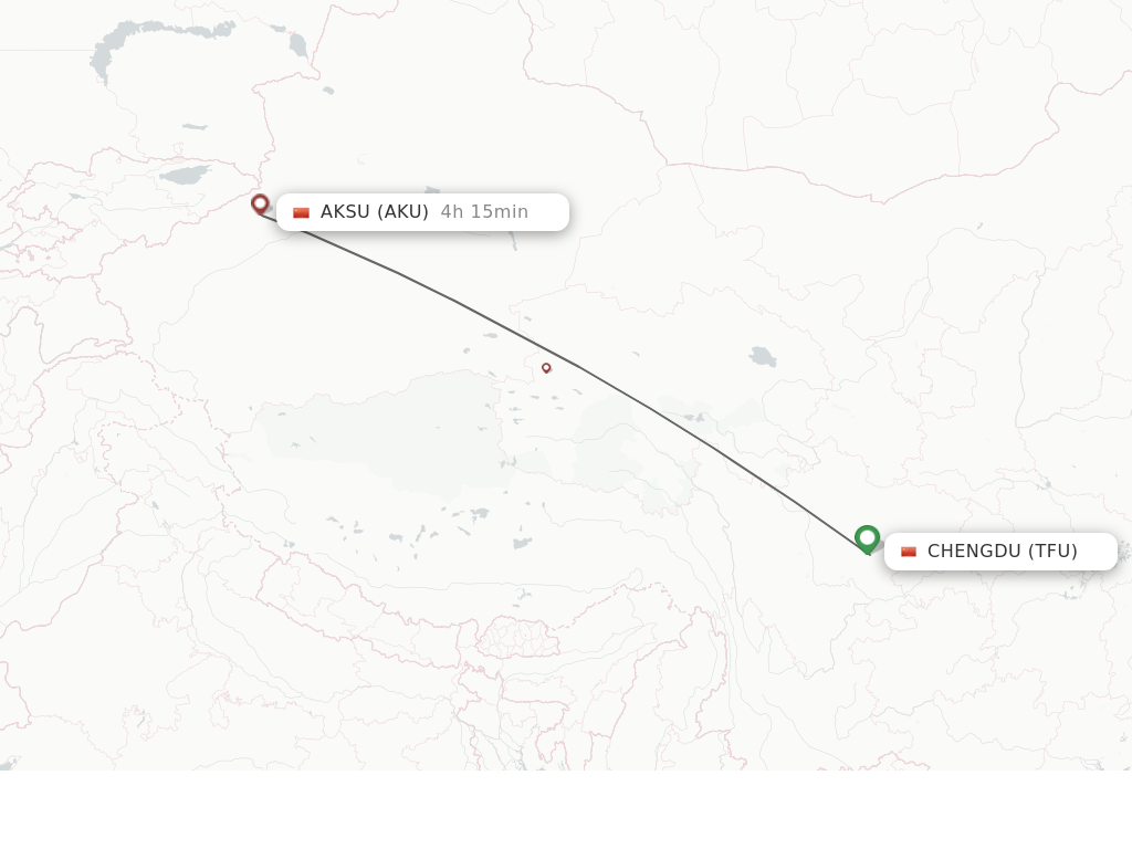 Flights from Chengdu to Aksu route map