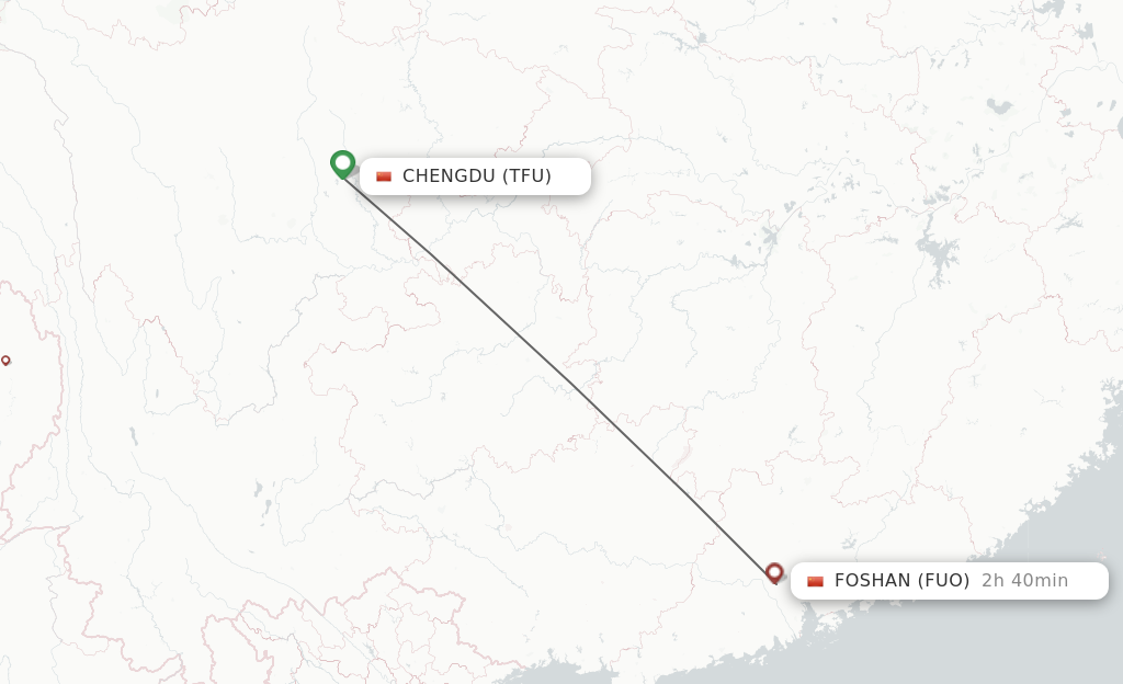 Flights from Chengdu to Fuoshan route map