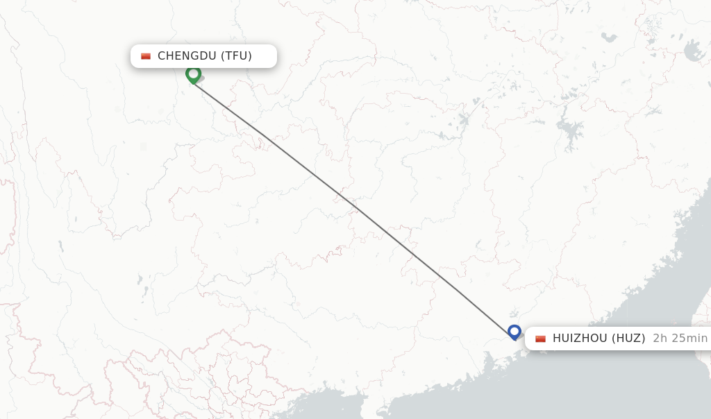 Flights from Chengdu to Huizhou route map