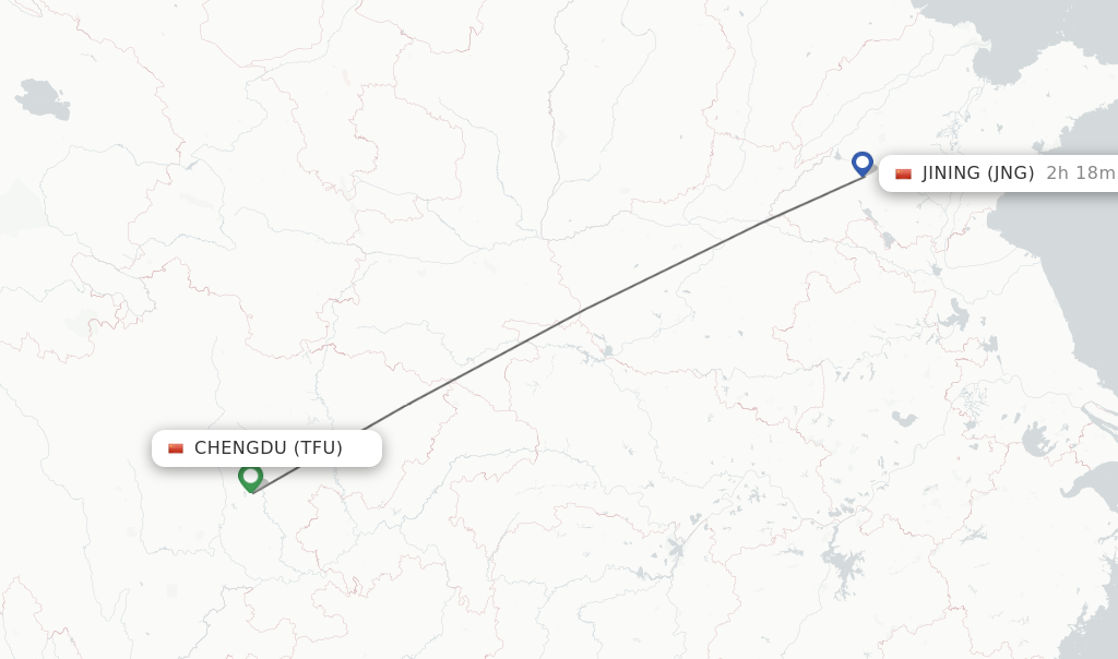 Flights from Chengdu to Jining route map