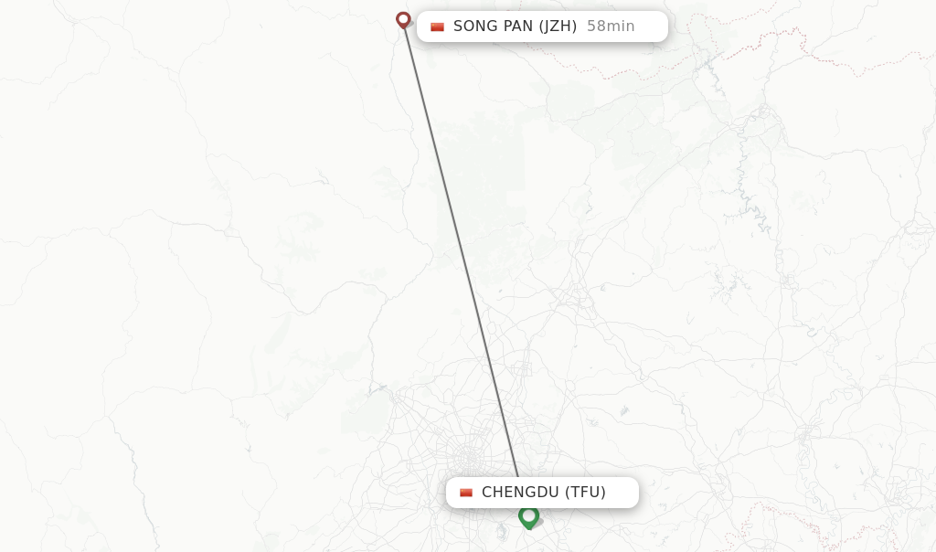 Flights from Chengdu to Song Pan route map