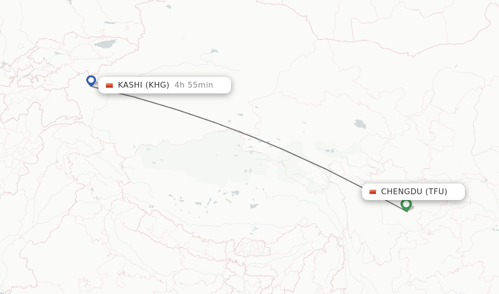 Flights from Chengdu to Kashi route map