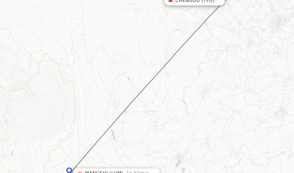 Flights from Chengdu to Mangshi route map