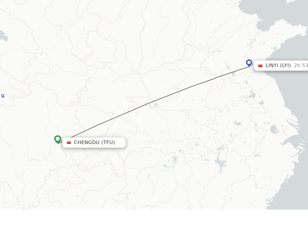 Flights from Chengdu to Linyi route map