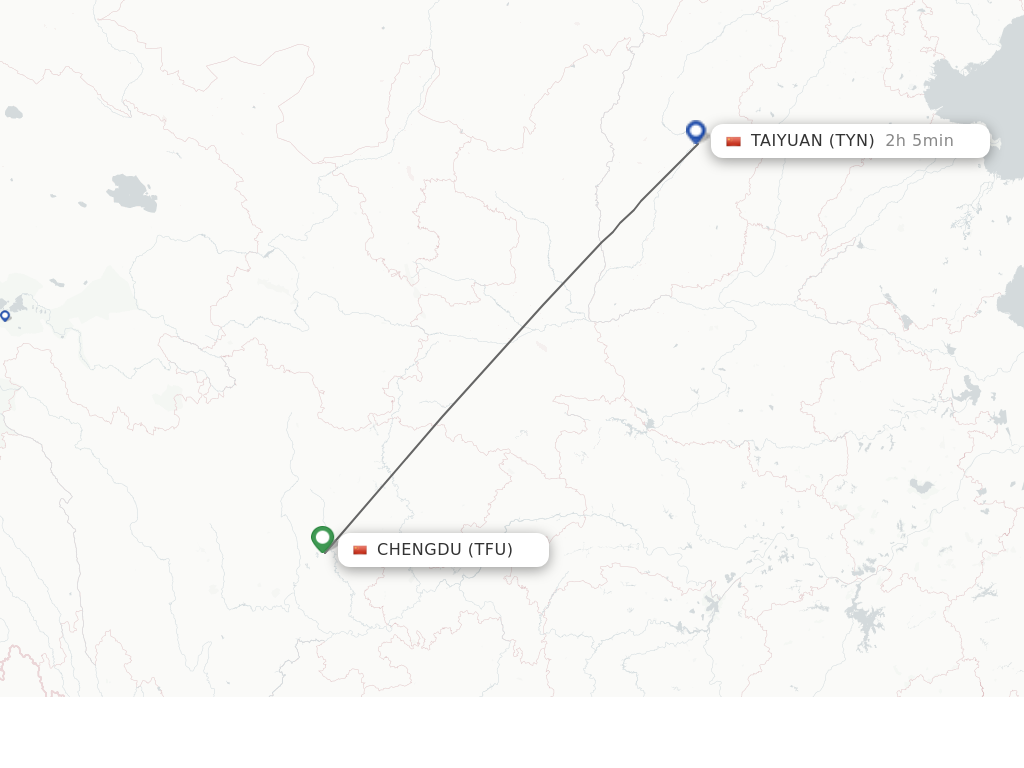 Flights from Chengdu to Taiyuan route map