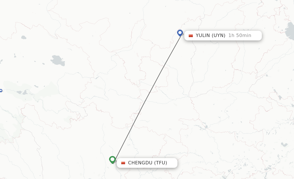 Flights from Chengdu to Yulin route map