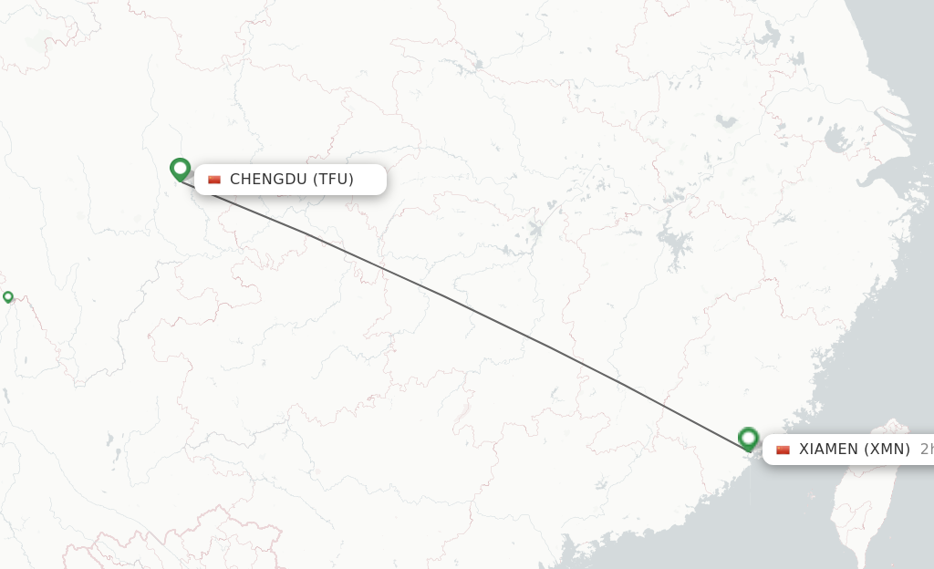 Flights from Chengdu to Xiamen route map