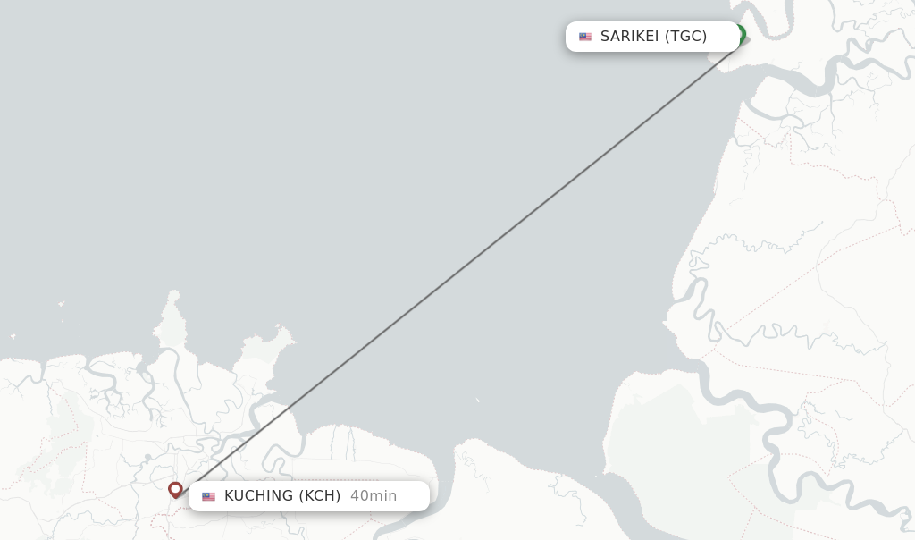 Flights from Sarikei to Kuching route map