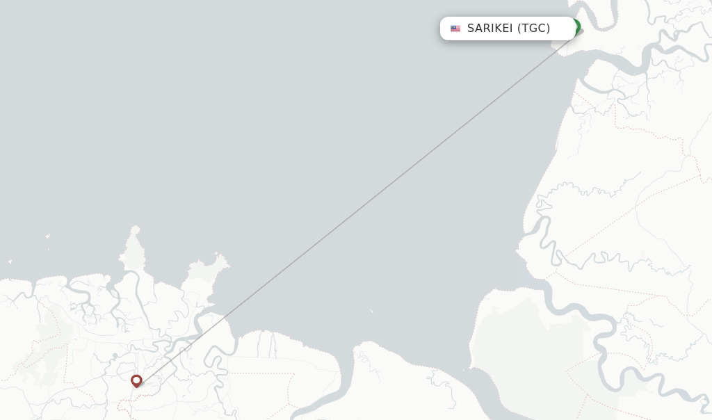 Route map with flights from Sarikei with Malaysia Airlines
