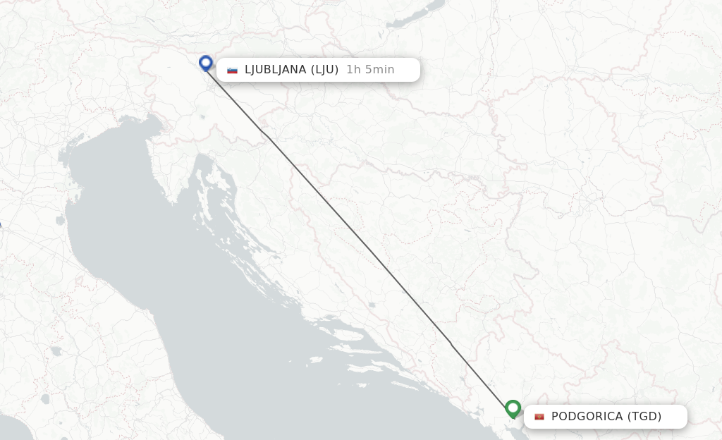 Flights from Podgorica to Ljubljana route map