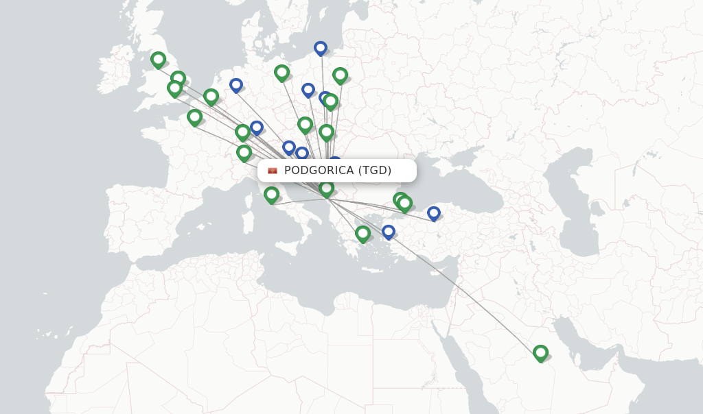 Flights from Podgorica to Izmir route map