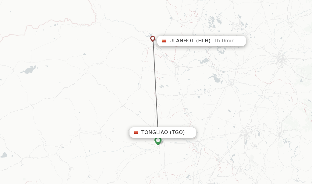 Flights from Tongliao to Ulanhot route map