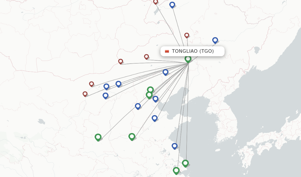 Flights from Tongliao to Eren Hot route map