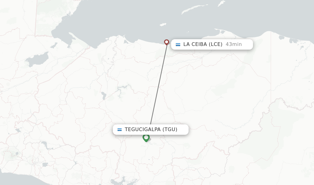 Flights from Tegucigalpa to La Ceiba route map