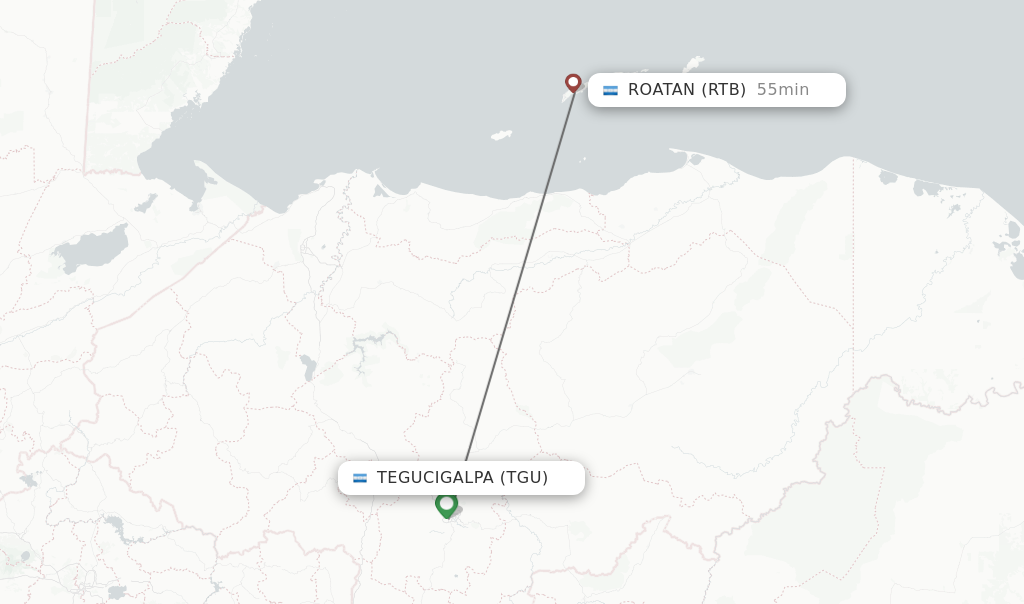 Flights from Tegucigalpa to Roatan route map