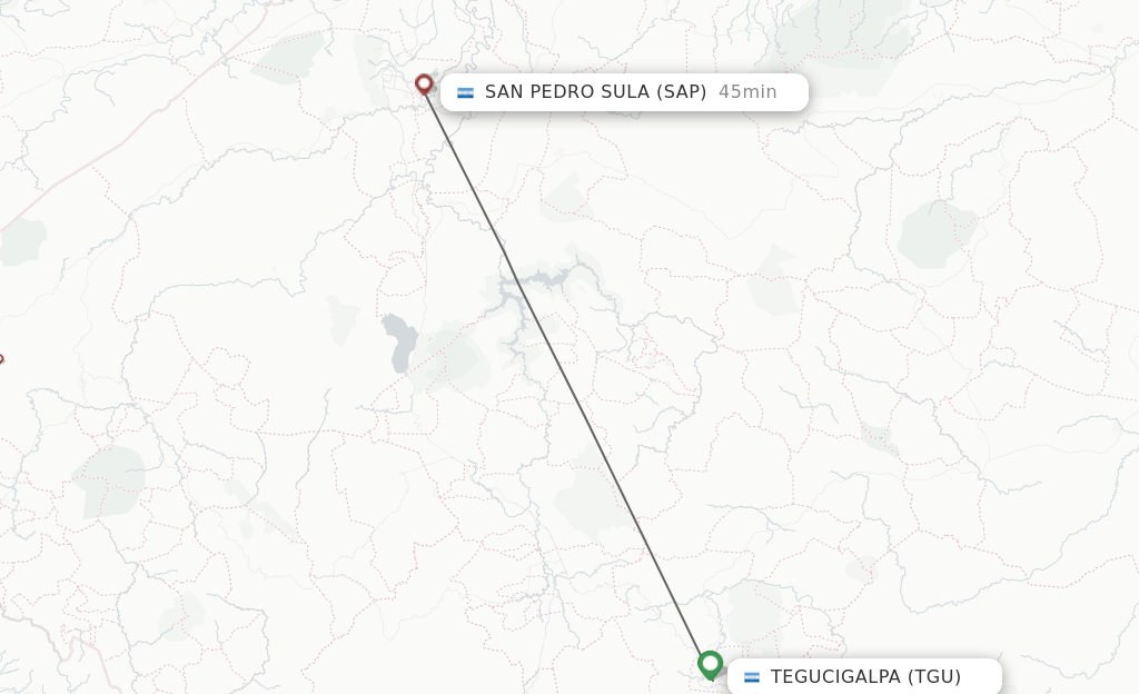 Flights from Tegucigalpa to San Pedro Sula route map