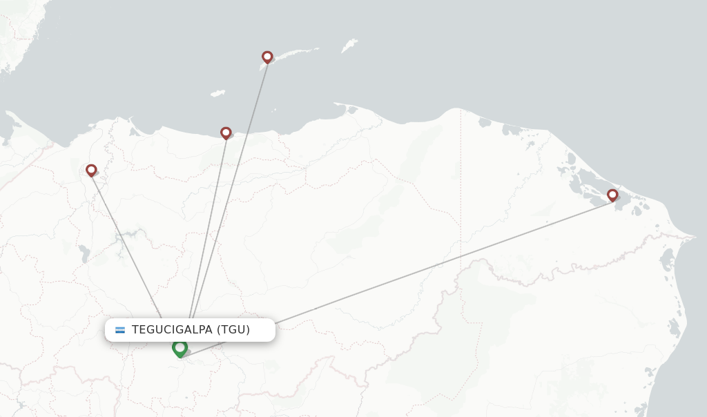 Flights from Tegucigalpa to Guatemala City route map