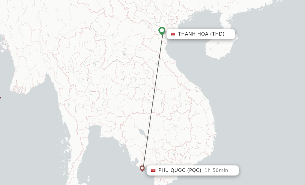 Flights from Thanh Hoa to Phu Quoc route map