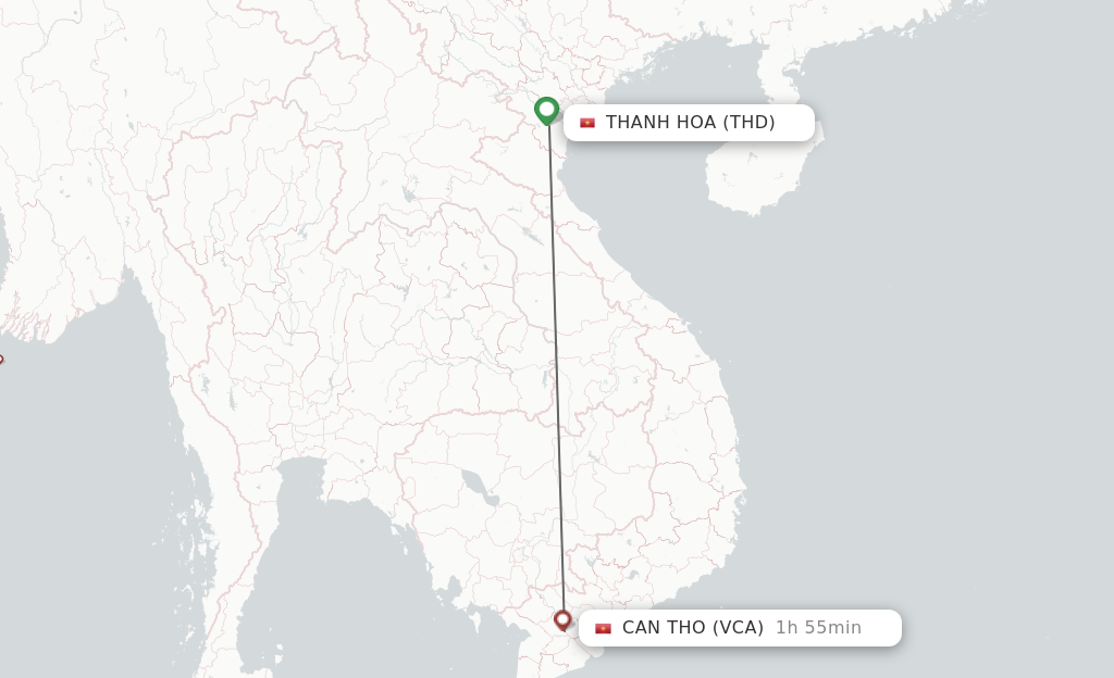Flights from Thanh Hoa to Can Tho route map