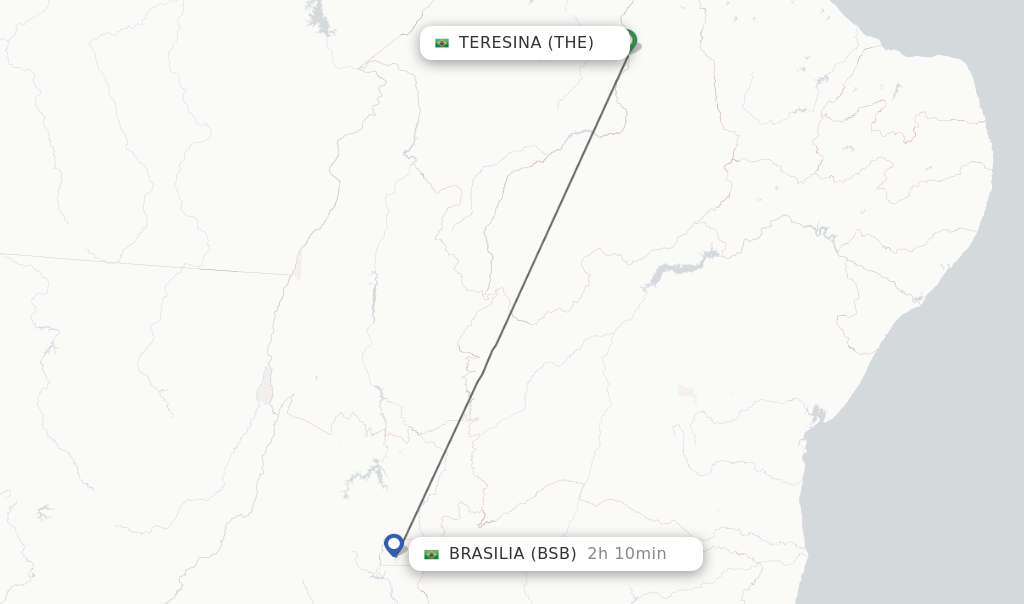 Flights from Teresina to Brasilia route map