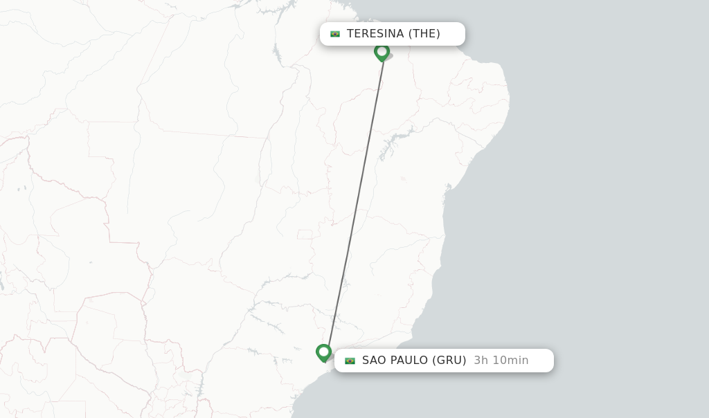 Flights from Teresina to Sao Paulo route map