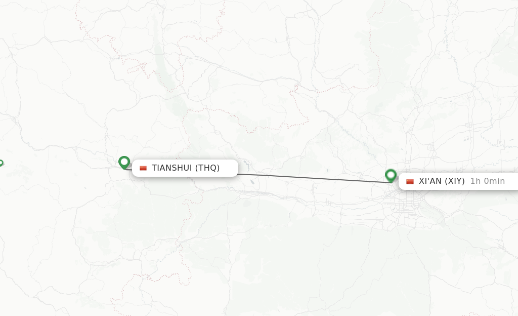 Flights from Tianshui to Xian route map