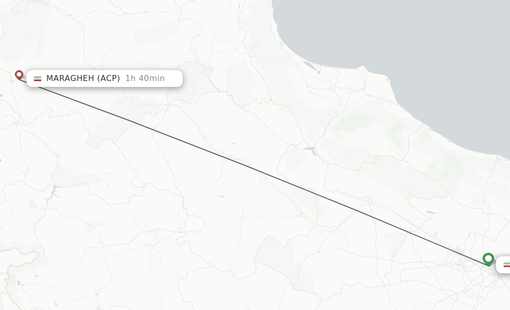 Flights from Tehran to Sahand route map