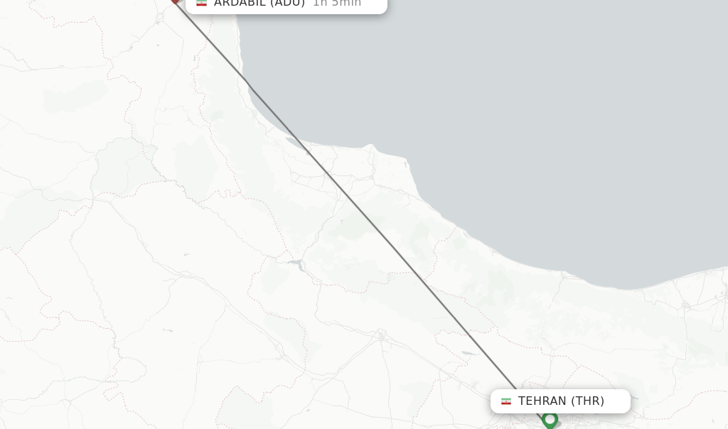 Flights from Tehran to Ardabil route map