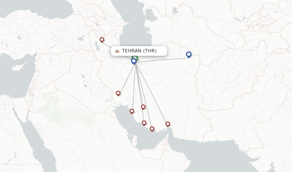 Route map with flights from Tehran with Iran Airtour