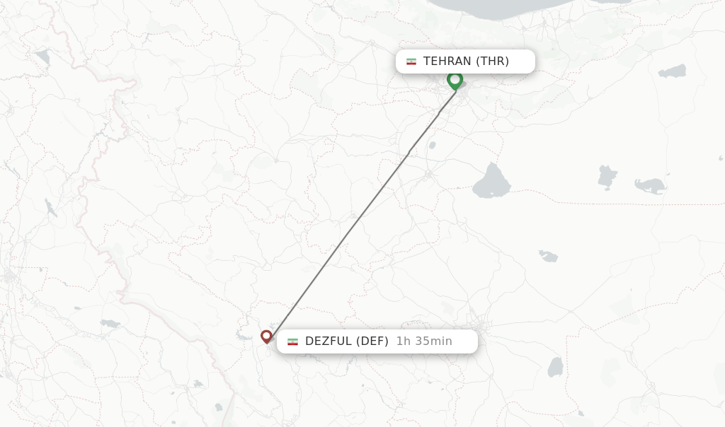 Flights from Tehran to Dezful route map