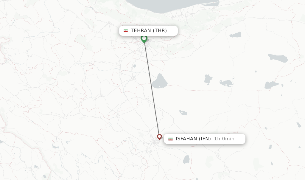 Flights from Tehran to Isfahan route map