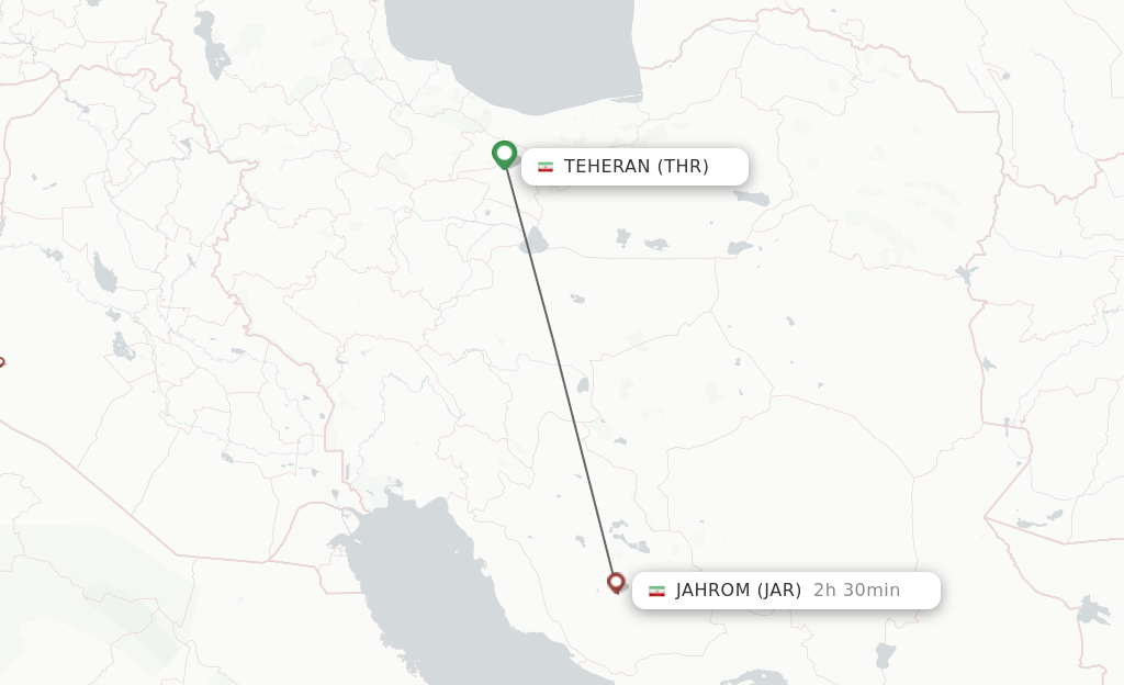 Flights from Tehran to Jahrom route map