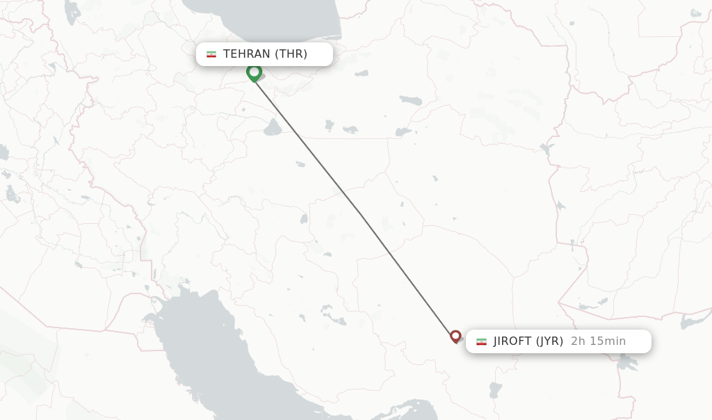 Flights from Tehran to Jiroft route map