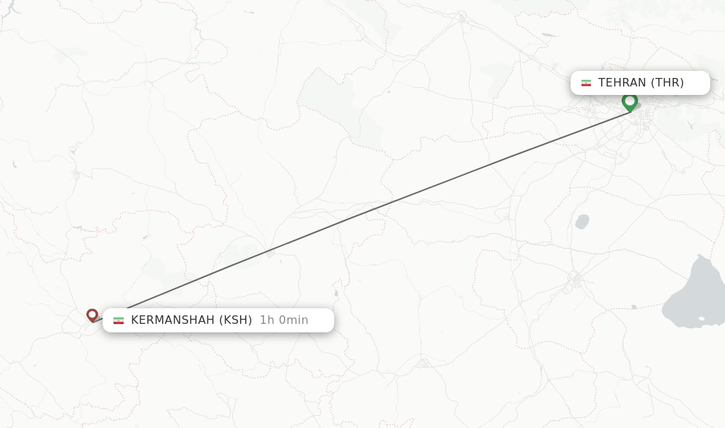Flights from Tehran to Kermanshah route map