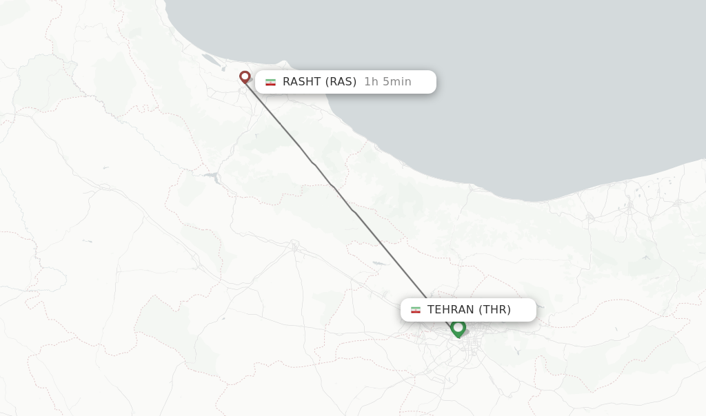 Flights from Tehran to Rasht route map