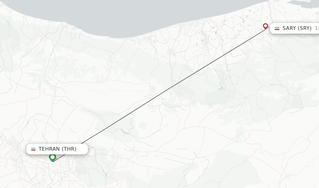 Flights from Tehran to Sary route map