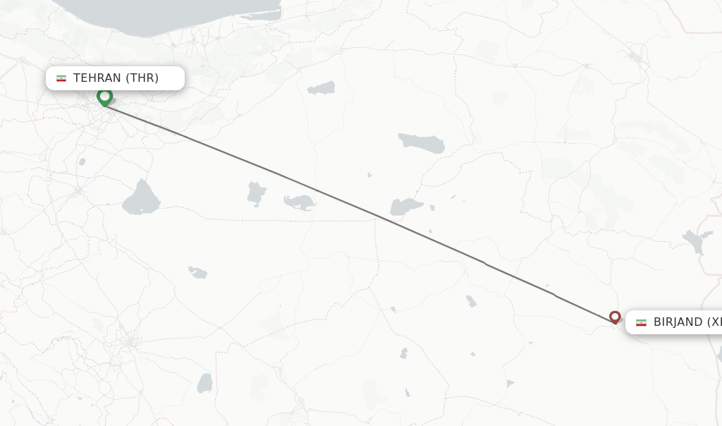Flights from Tehran to Birjand route map