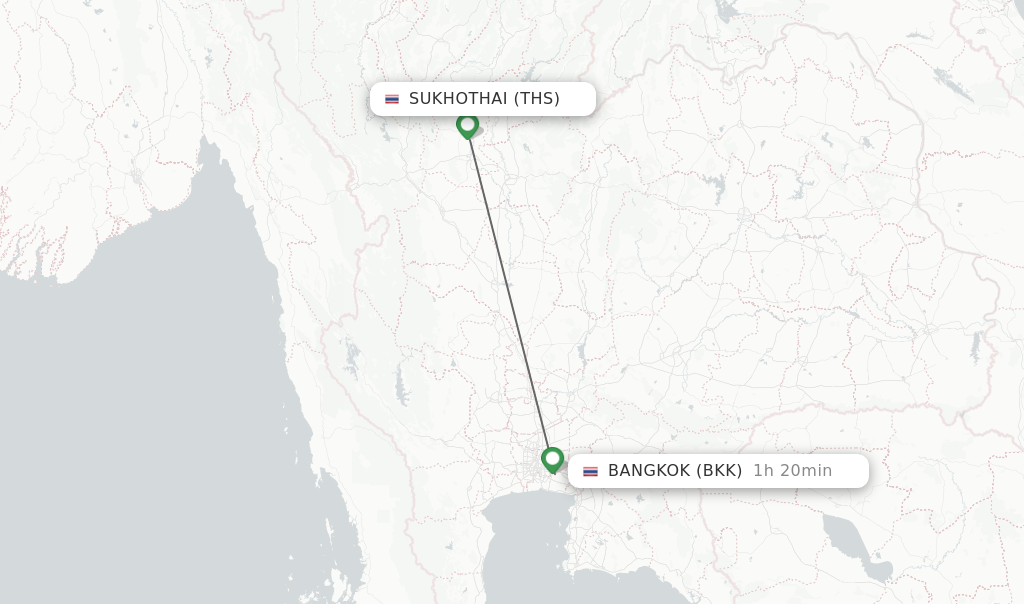 Flights from Sukhothai to Bangkok route map