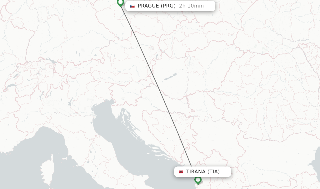 Flights from Tirana to Prague route map