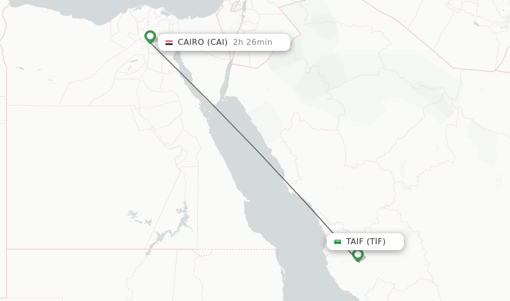 Flights from Taif to Cairo route map