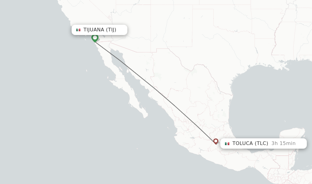 Flights from Tijuana to Toluca route map